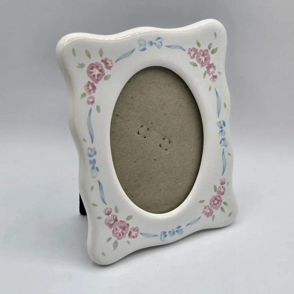 Ceramic Photo Frame Pink‎ Tea Roses Simple Oval Display Cottagecore Vtg Granny